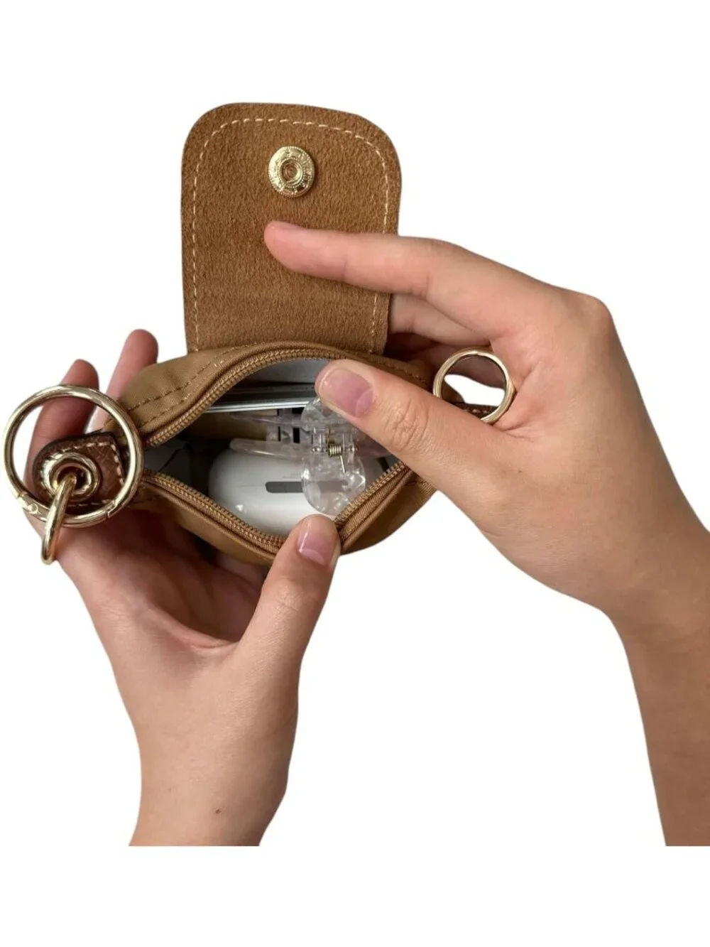 Stylish Mini Keychain Pouch | Functional Coin Purse & Card Holder | Brown